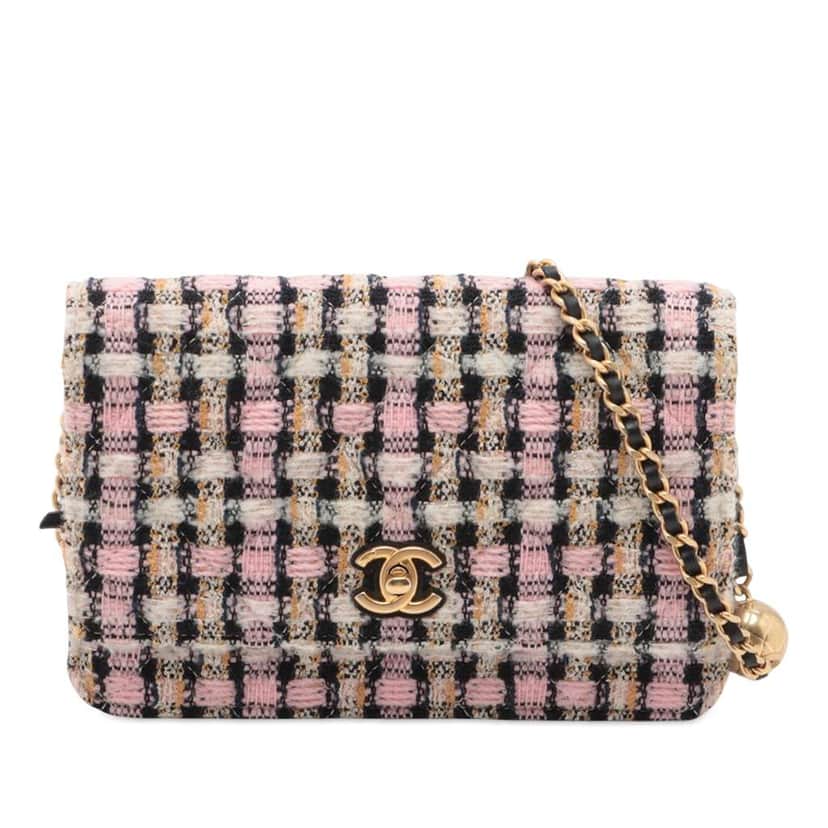 Chanel Quilted Tweed Pearl Crush Wallet on Chain Pink Tweed Good condition - Front View