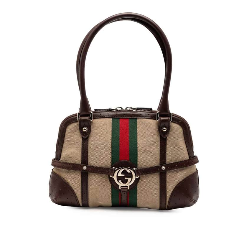 Gucci Canvas Web Reins Shoulder Bag Brown Canvas Good condition - Front View