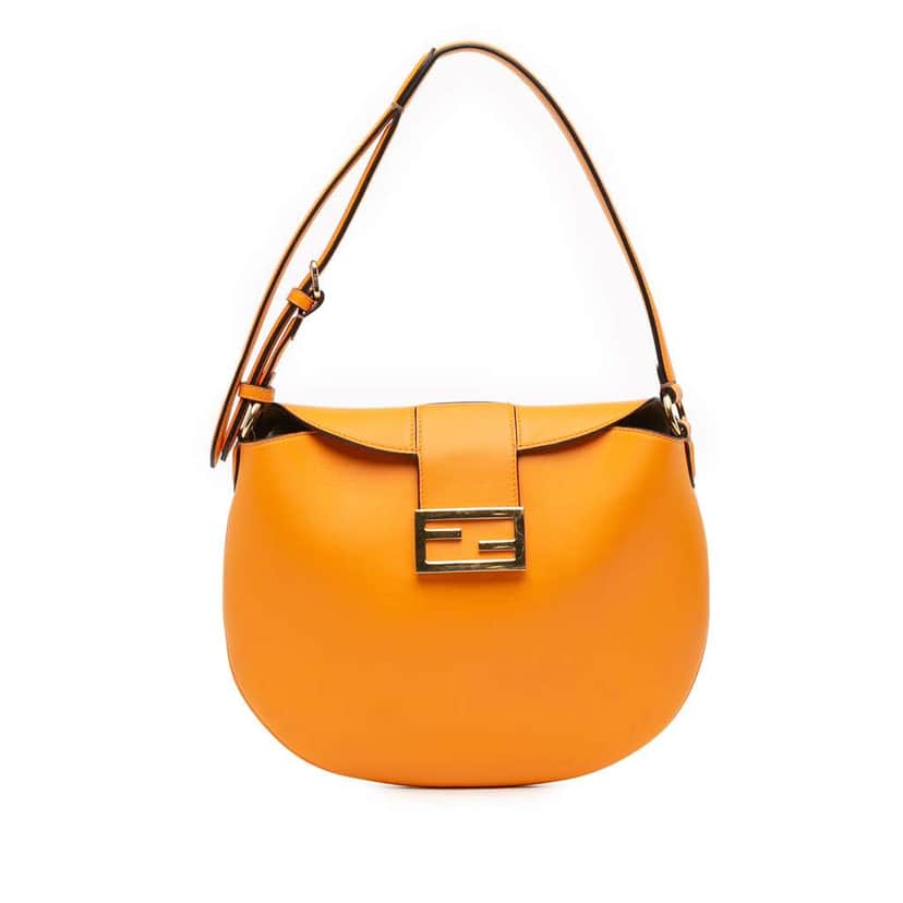 Fendi Small Leather Croissant Hobo Bag Orange Leather Very good condition - Front View