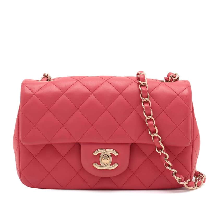 Chanel Mini Rectangular Classic Lambskin Single Flap Pink Leather Good condition - Front View