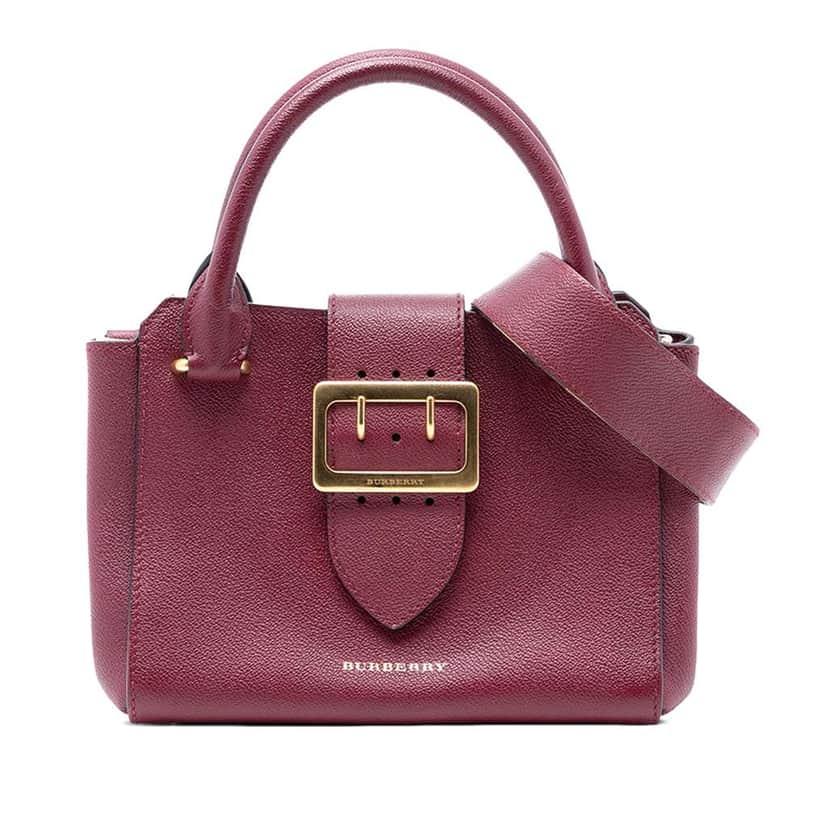 Burberry Small Grained Leather Buckle Tote Red Leather Good condition - Front View