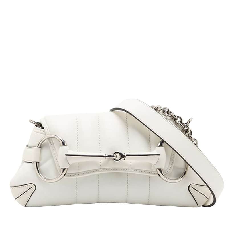 Gucci Small Leather Horsebit Chain Satchel White Leather Good condition - Front View