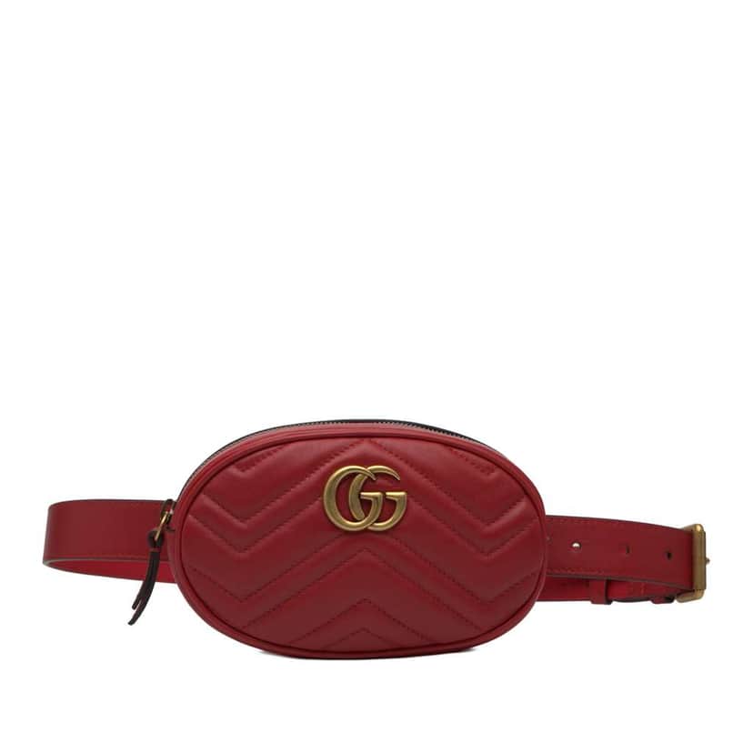 Gucci GG Marmont Matelasse Leather Belt Bag Red Leather Very good condition - Front View
