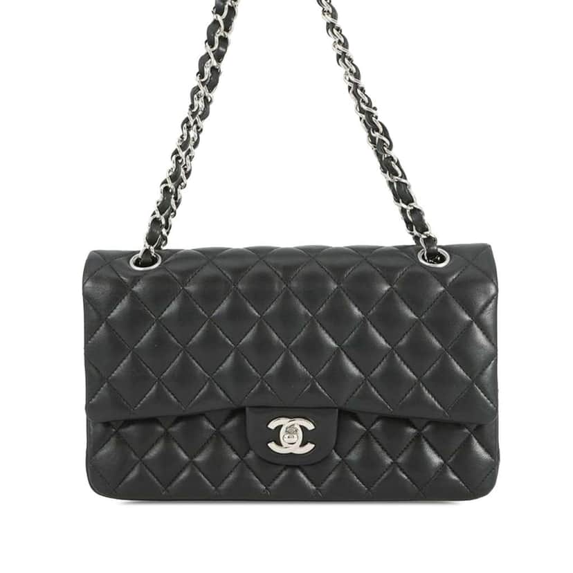 Chanel Medium Classic Lambskin Double Flap Black Leather Good condition - Front View