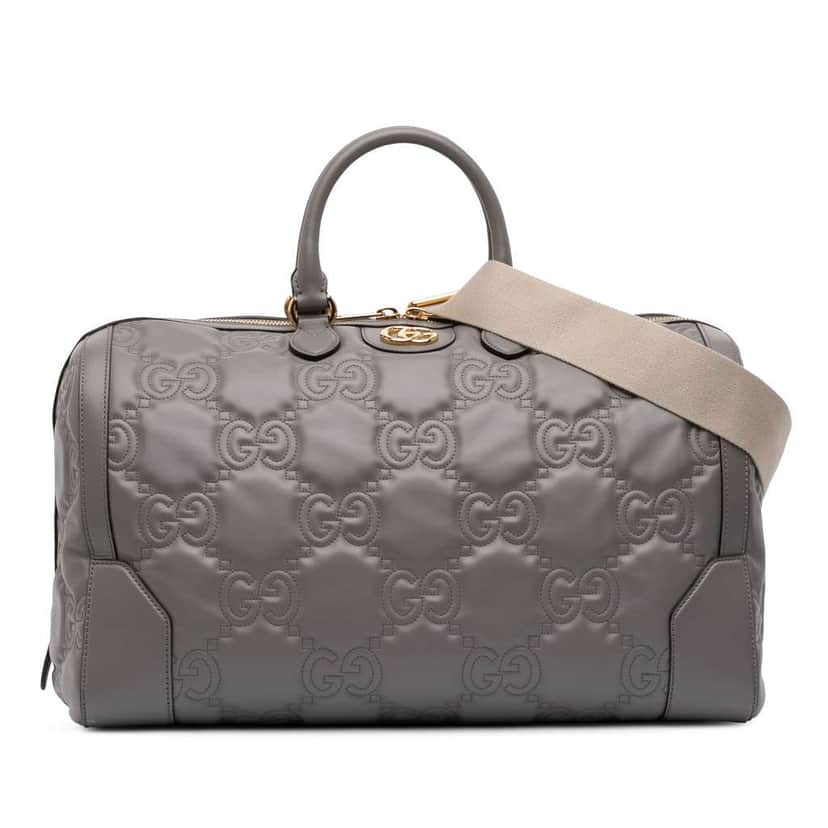 Gucci Medium GG Matelasse Leather Duffle Bag Grey Leather Good condition - Front View