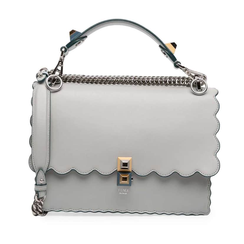 Fendi Medium Scalloped Leather Studded Kan I Satchel Grey Leather Good condition - Front View