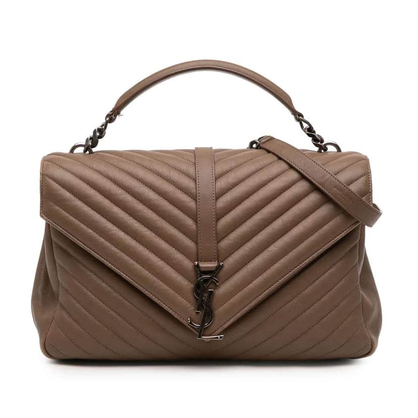 Saint Laurent Large Quilted Chevron Sheepskin College Satchel Brown Leather Good condition - Front View