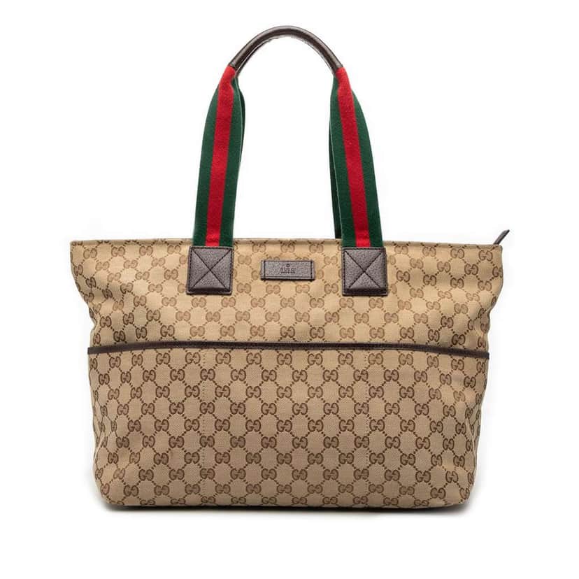 Gucci GG Canvas Web Tote Brown Canvas Very good condition - Front View