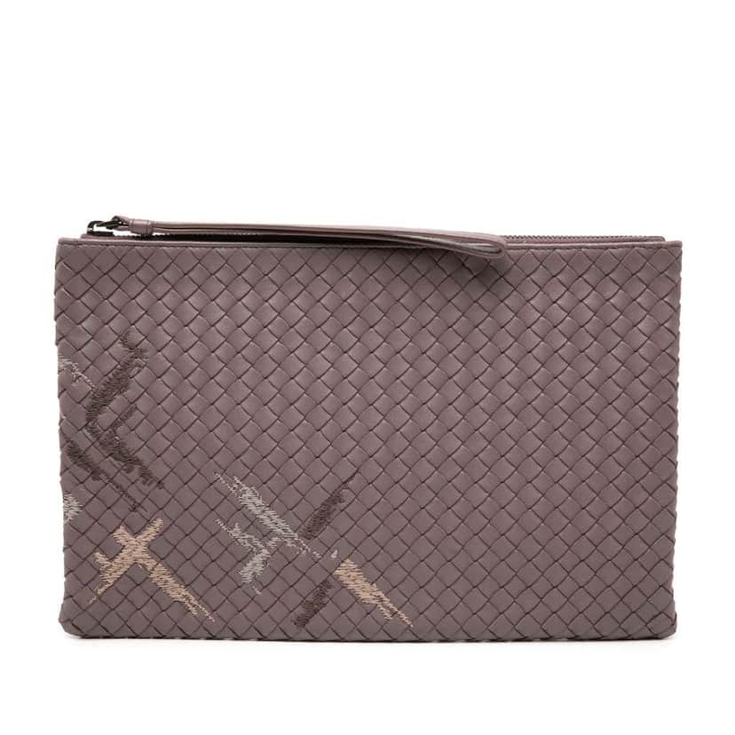 Bottega Veneta Nappa Intrecciato Stitched Clutch Brown Leather Good condition - Front View