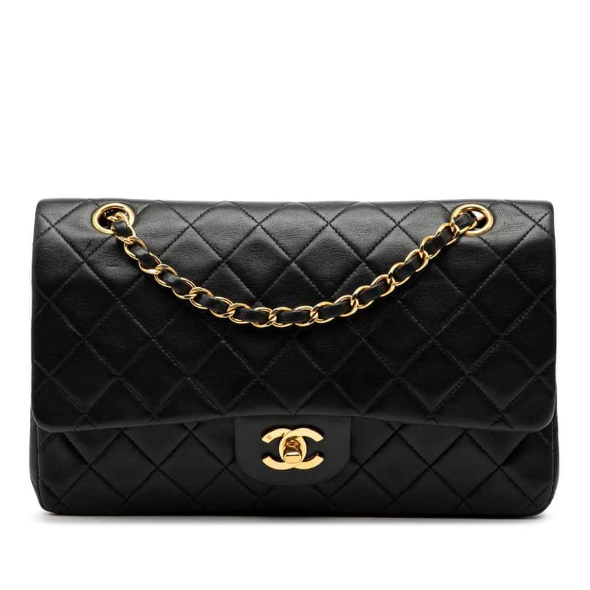 Chanel Medium Classic Lambskin Double Flap Black Leather Good condition - Front View