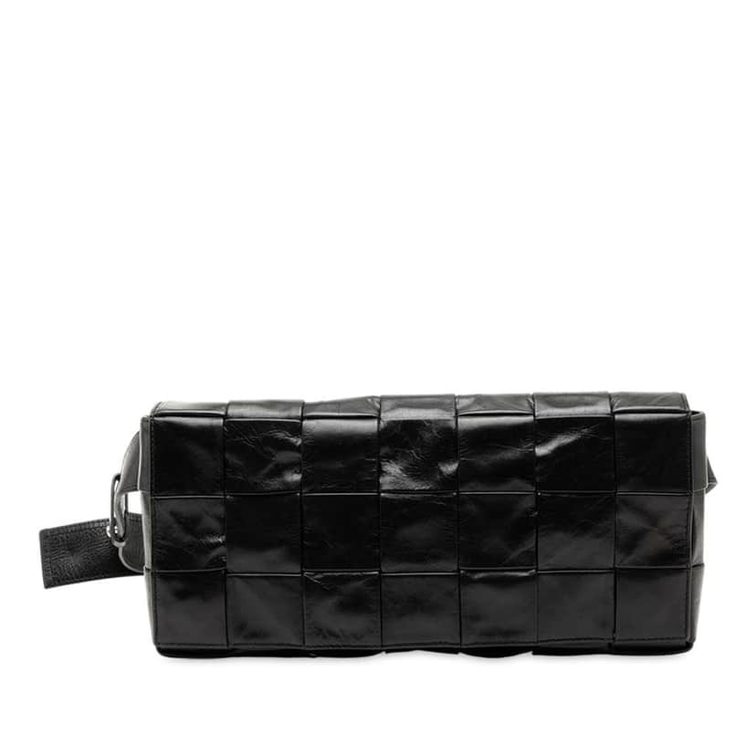 Bottega Veneta Stretch Paper Calfskin Intrecciato Cassette Belt Bag Black Leather Good condition - Front View