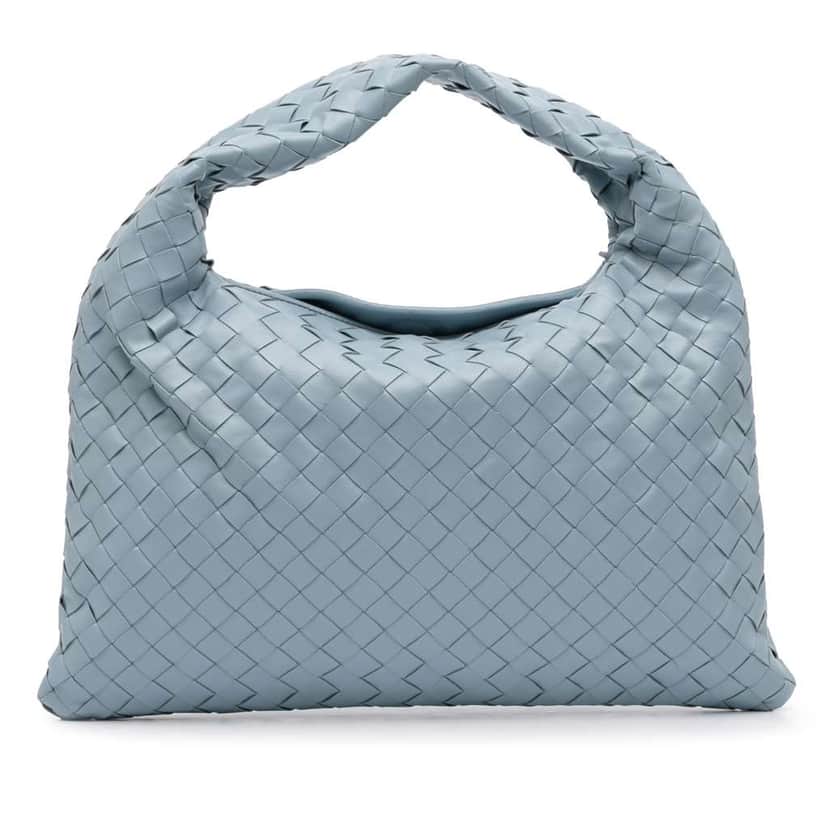 Bottega Veneta Small Calfskin Intrecciato Hop Hobo Blue Leather Good condition - Front View