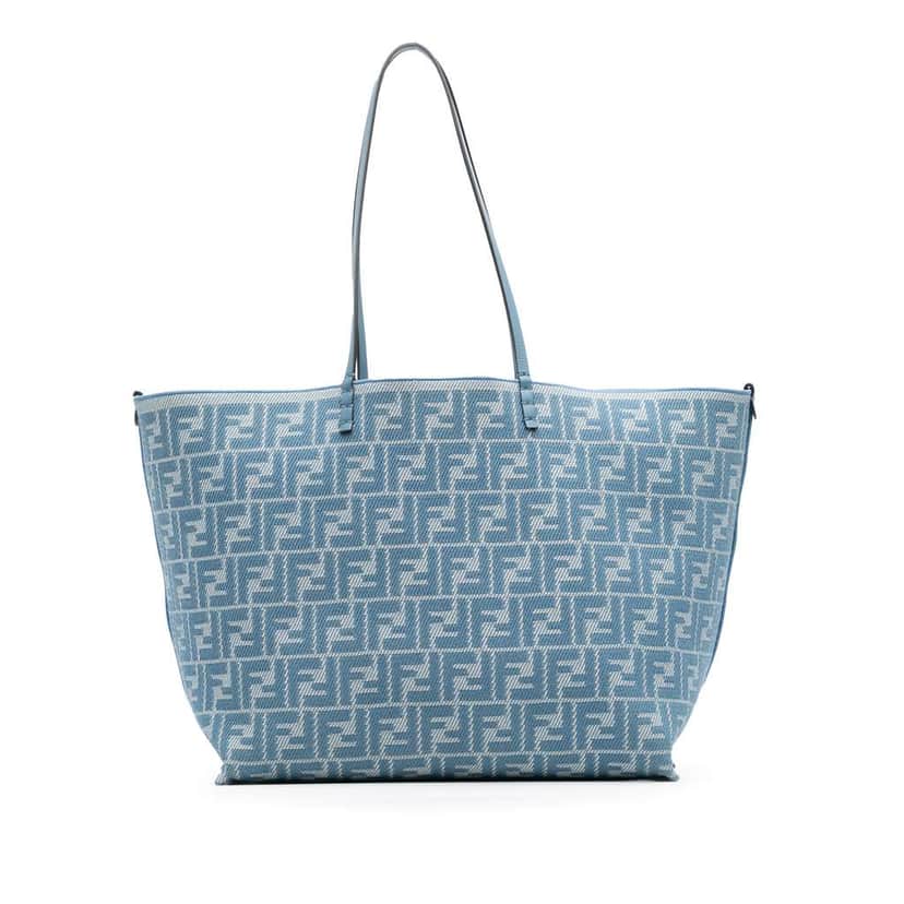 Fendi Large FF Pequin FF Jacquard Reversible Roll Tote Blue Jacquard Good condition - Front View