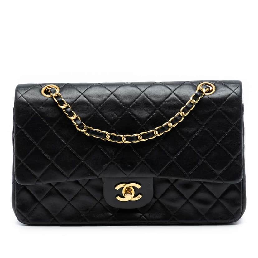 Chanel Medium Classic Lambskin Double Flap Black Leather Good condition - Front View