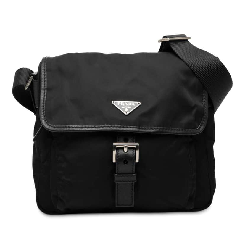 Prada Tessuto Buckle Messenger Bag Black Good condition - Front View