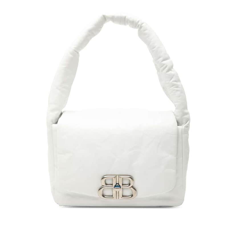 Balenciaga Small Calfskin Monaco Sling Shoulder Bag White Leather Very good condition - Front View