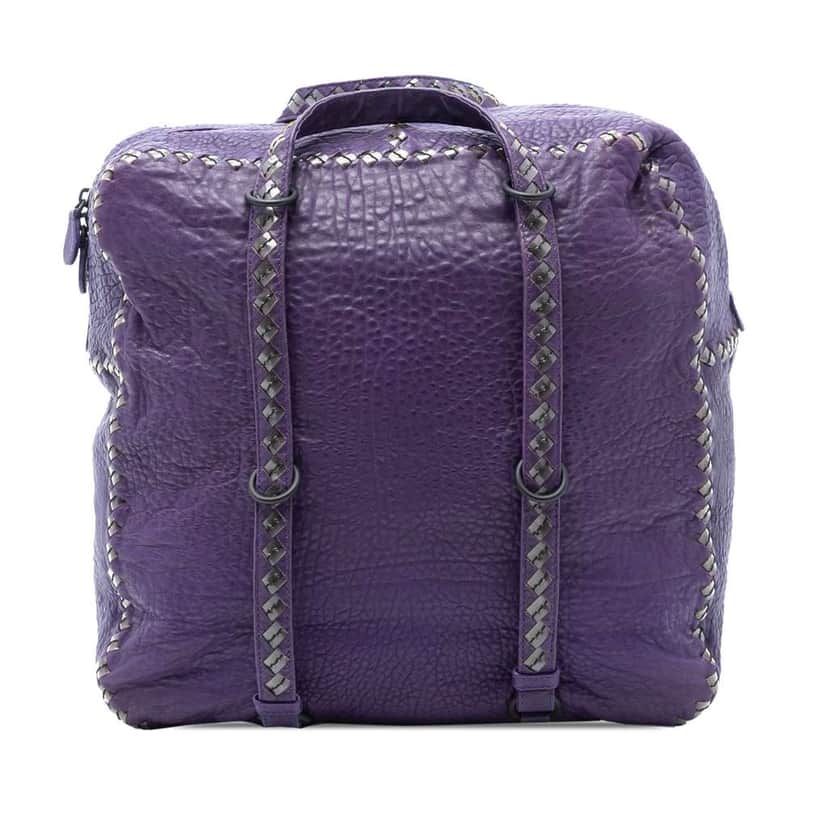 Bottega Veneta Intrecciato Trimmed Leather Handbag Purple Leather Very good condition - Front View