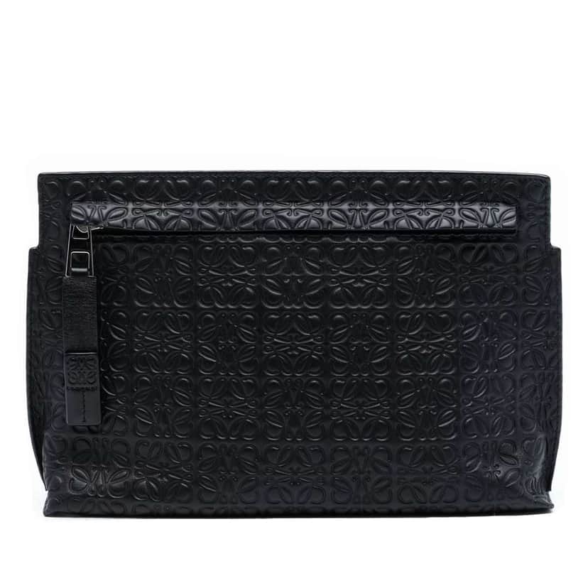 Loewe Embossed Anagram Leather Repeat T Clutch Black Leather Good condition - Front View