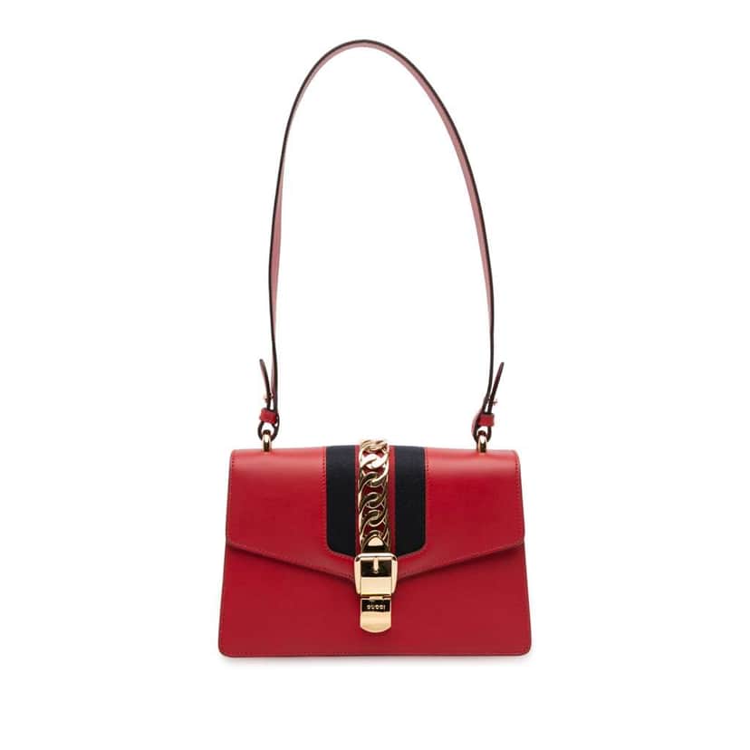 Gucci Small Leather Sylvie Web Satchel Red Leather Very good condition - Front View