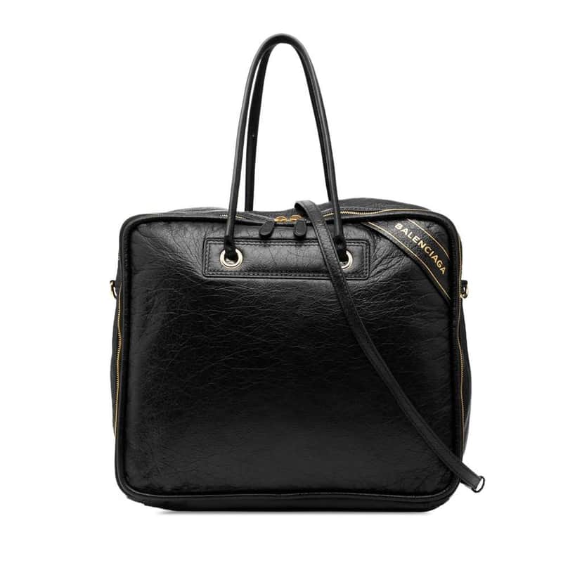 Balenciaga Medium Lambskin Blanket Square Satchel Black Leather Good condition - Front View