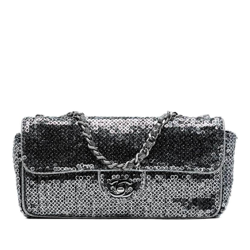 Chanel CC Sequins East West Flap Silver Polyester Good condition - Front View