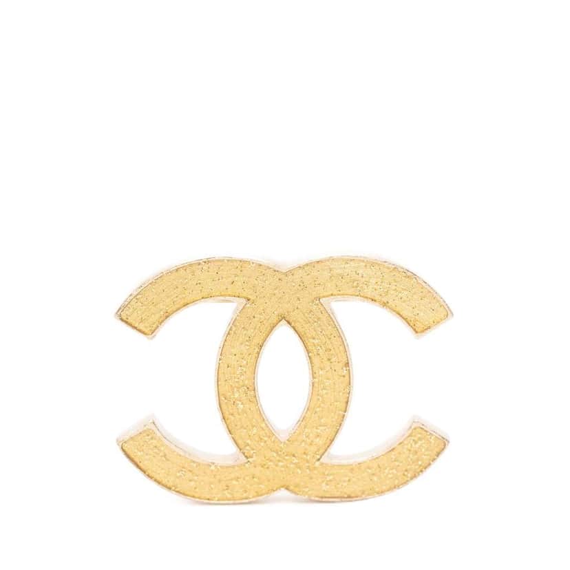 Chanel Gold Plated Enamel CC Brooch Gold Good condition - Front View