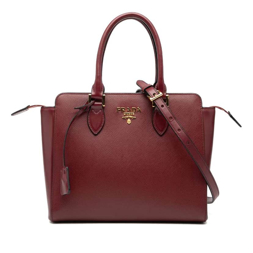 Prada Soft Calf Trimmed Saffiano Lux Open Convertible Tote Red Leather Good condition - Front View