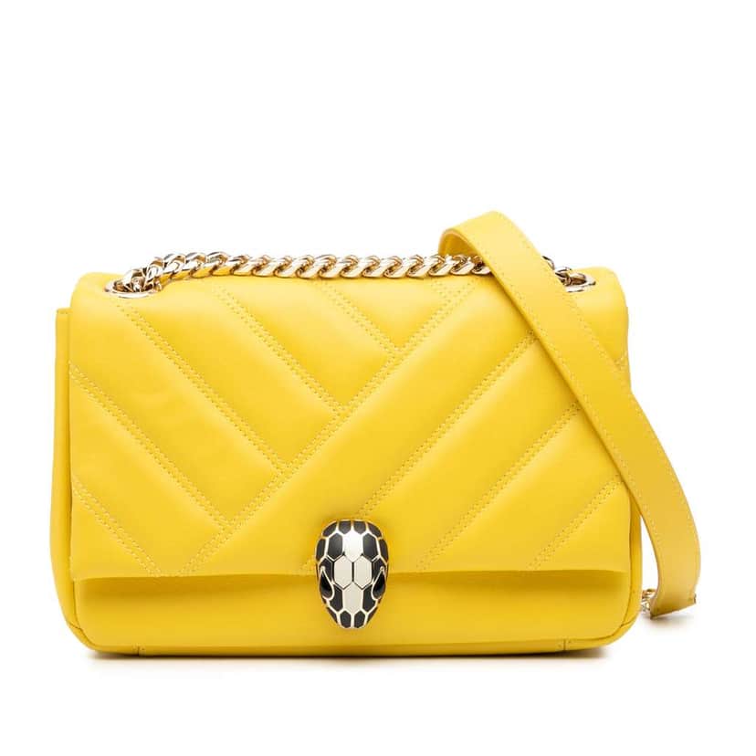 Bvlgari Leather Serpenti Cabochon Chain Crossbody Yellow Leather Good condition - Front View