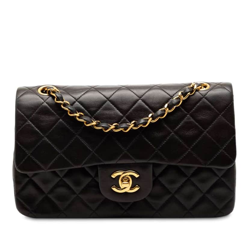 Chanel Small Classic Lambskin Double Flap Black Leather Good condition - Front View