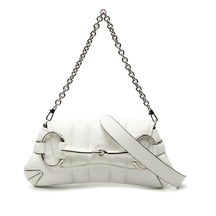 Gucci Small Quilted Leather Horsebit Chain Satchel White Leather Very good condition - Front View