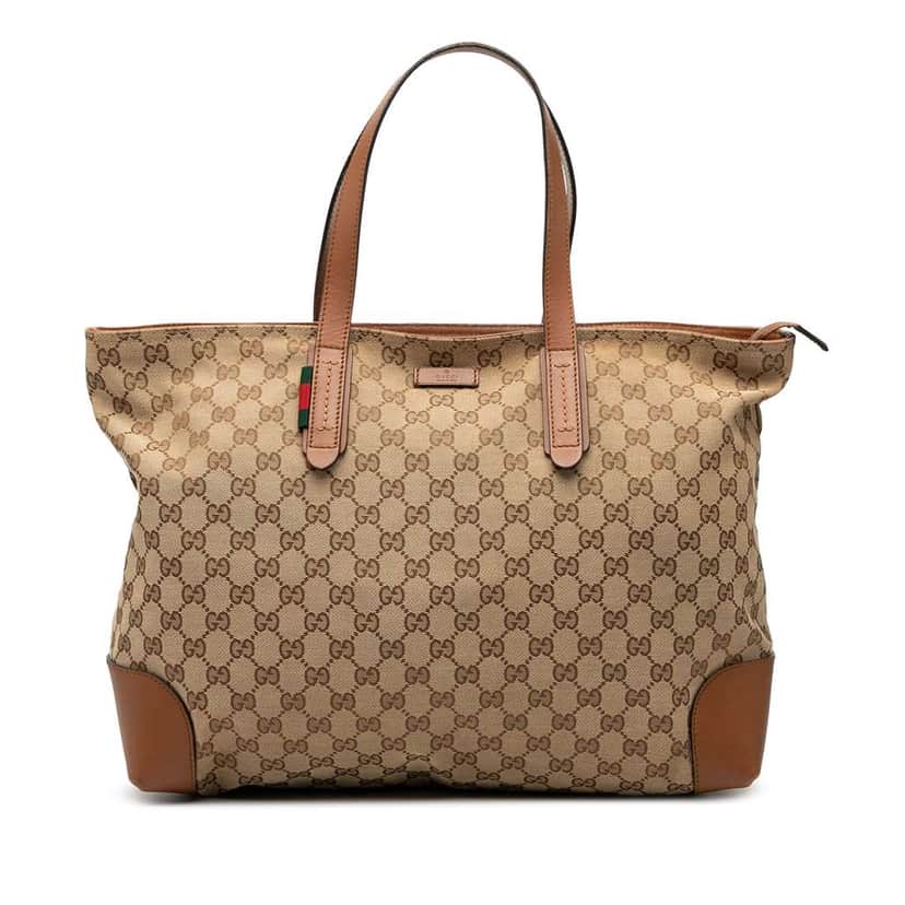Gucci GG Canvas Web Tote Brown Canvas Good condition - Front View