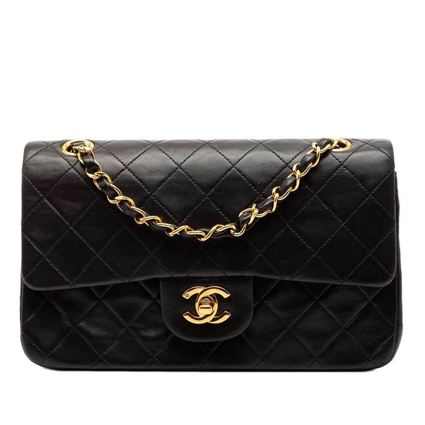 Chanel Small Classic Lambskin Double Flap Black Leather Good condition - Front View