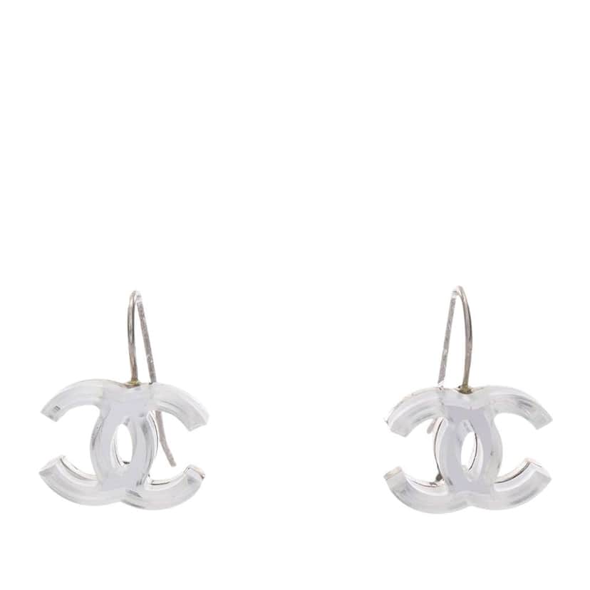 Chanel Resin CC Hook Earrings White Good condition - Front View