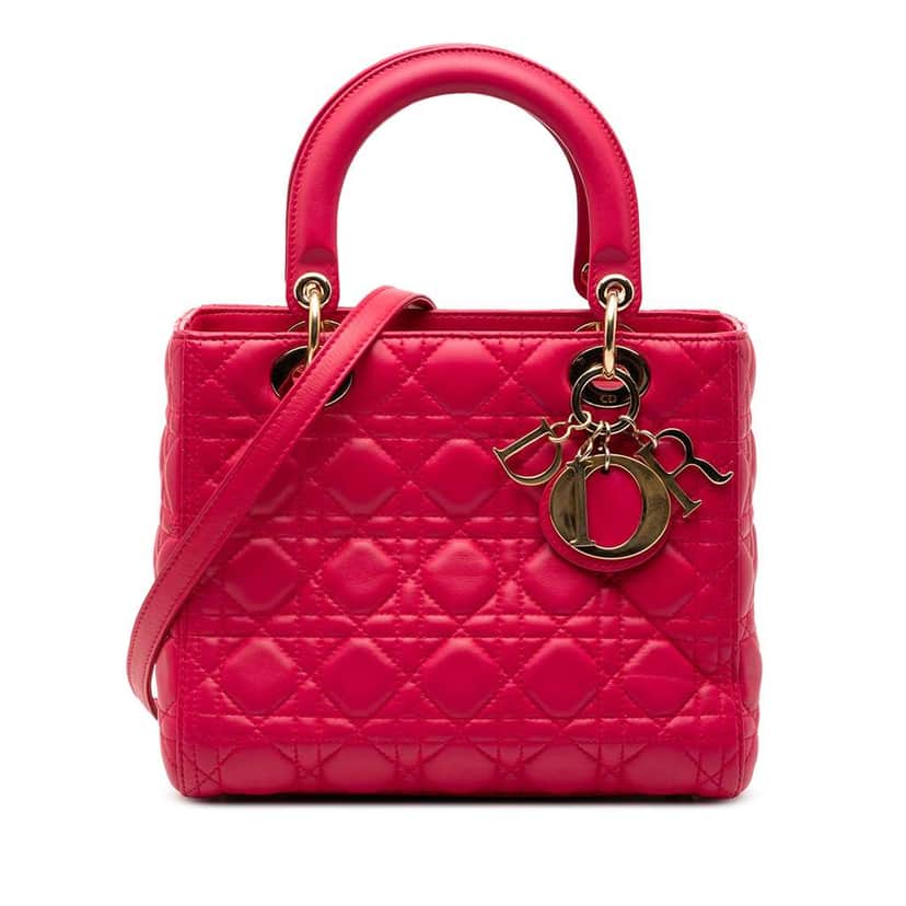 Dior Medium Lambskin Cannage Lady Dior Pink Leather Very good condition - Front View