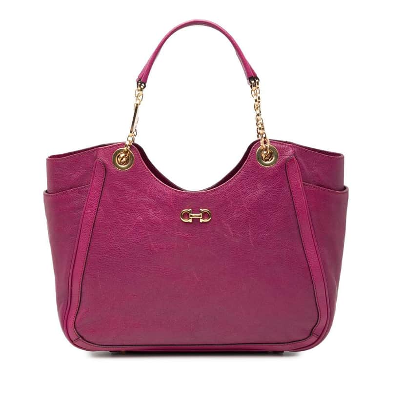 Salvatore Ferragamo Medium Leather Betulla Tote Purple Leather Good condition - Front View