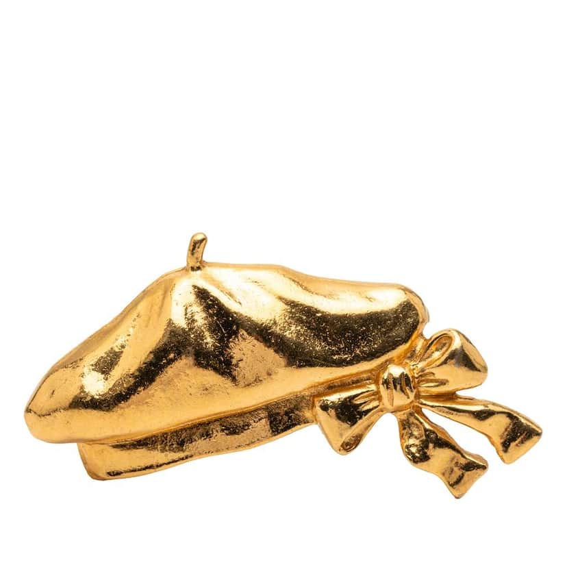 Chanel Gold Plated Beret Hat Brooch Gold Metal Very good condition - Front View