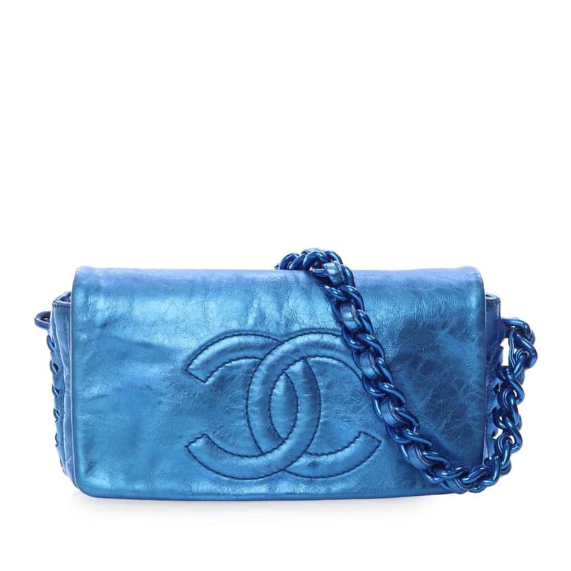 Chanel CC Metallic Calfskin Modern Chain Flap Blue Leather Good condition - Front View