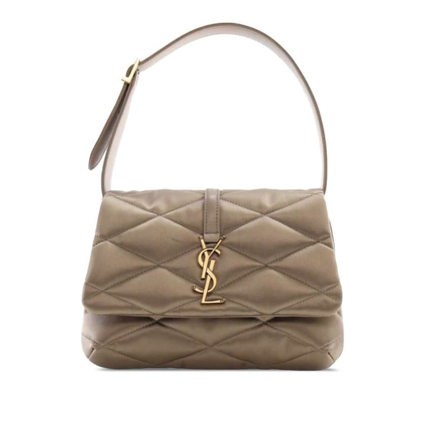 Saint Laurent Quilted Lambskin Le 57 Diamond Shoulder Bag Brown Leather Good condition - Front View
