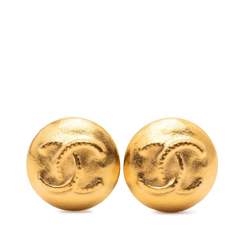 Chanel Gold Plated CC Button Clip on Earrings Gold Metal Good condition - Front View