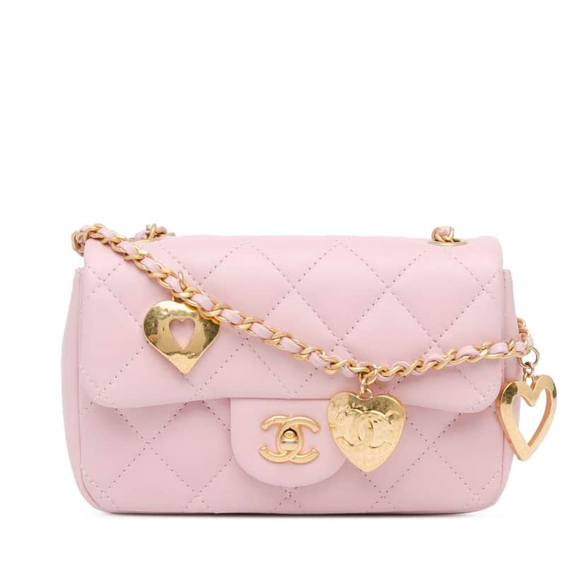 Chanel Mini Quilted Lambskin Heart Charms Flap Pink Leather Good condition - Front View