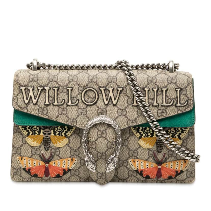 Gucci Medium GG Supreme Embroidered Willow Hill and Butterfly Dionysus Shoulder Bag Brown Canvas Good condition - Front View