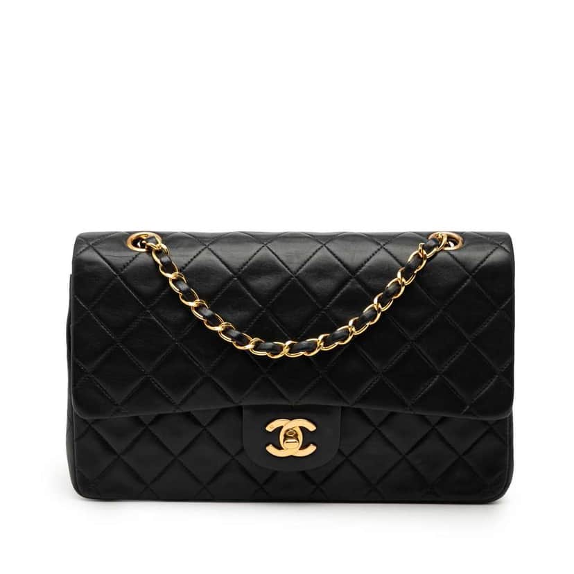 Chanel Medium Classic Lambskin Double Flap Black Leather Good condition - Front View