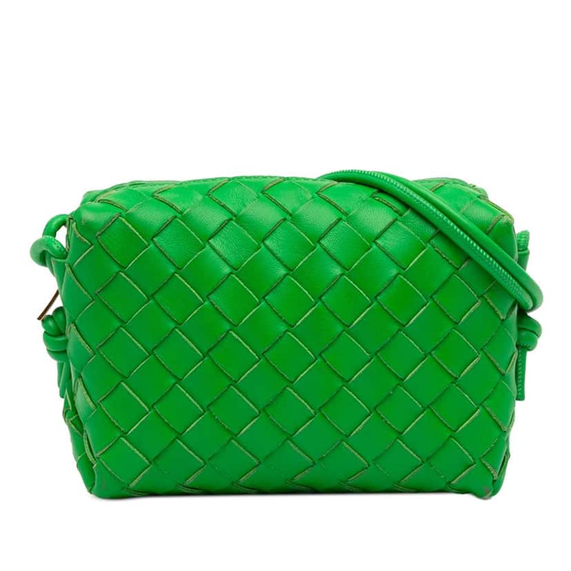 Bottega Veneta Mini Lambskin Intrecciato Loop Camera Bag Green Leather Good condition - Front View