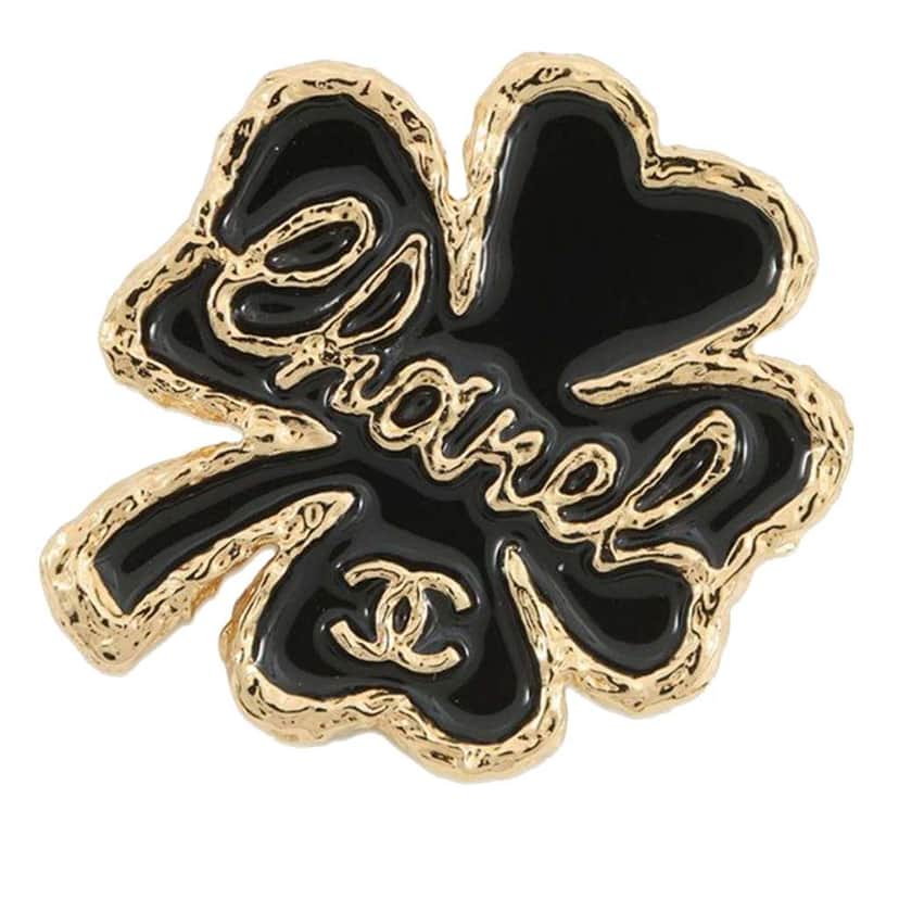 Chanel CC Gold Plated Resin Clover Brooch Gold Metal Good condition - Front View