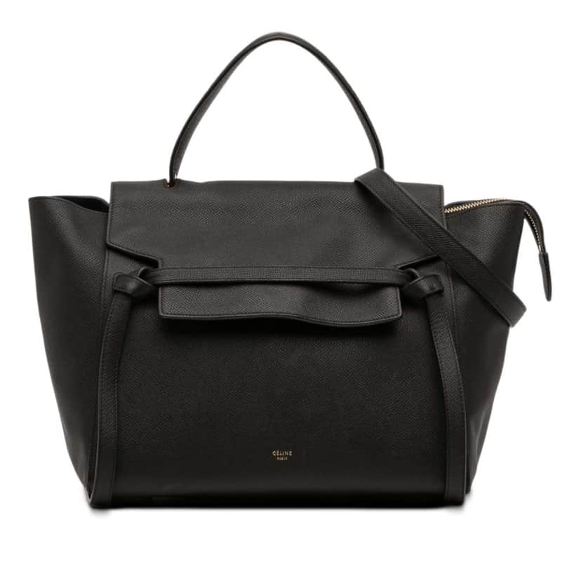 Celine Mini Grained Calfskin Belt Satchel Black Leather Very good condition - Front View