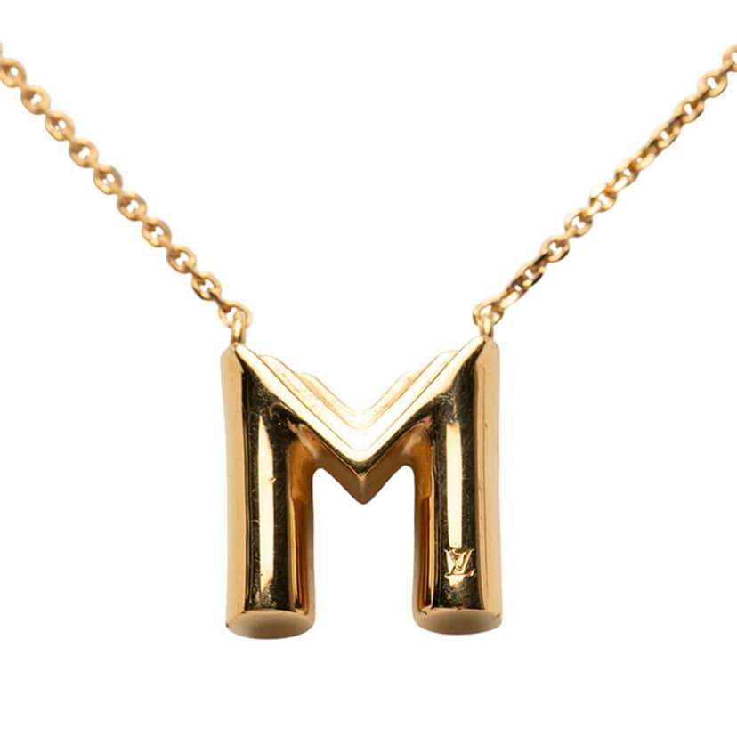 Louis Vuitton Gold Plated LV and Me Letter M Pendant Necklace Gold Metal Good condition - Front View