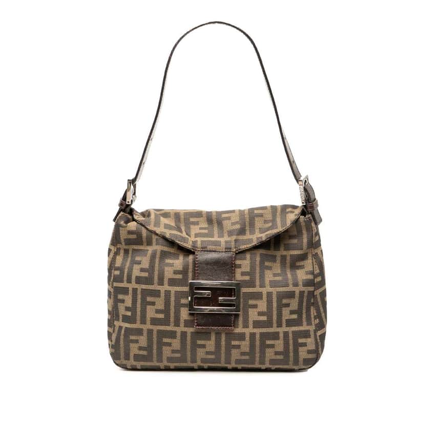 Fendi Zucca Canvas Double Flap Shoulder Bag Brown Canvas Good condition - Front View