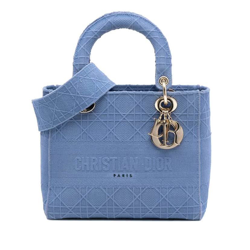 Dior Medium Canvas Cannage Lady D Lite Blue Canvas Good condition - Front View