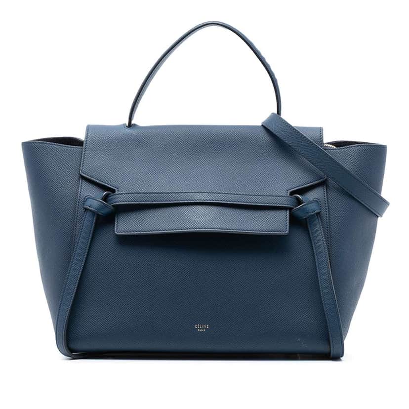 Celine Mini Grained Calfskin Belt Bag Blue Leather Good condition - Front View