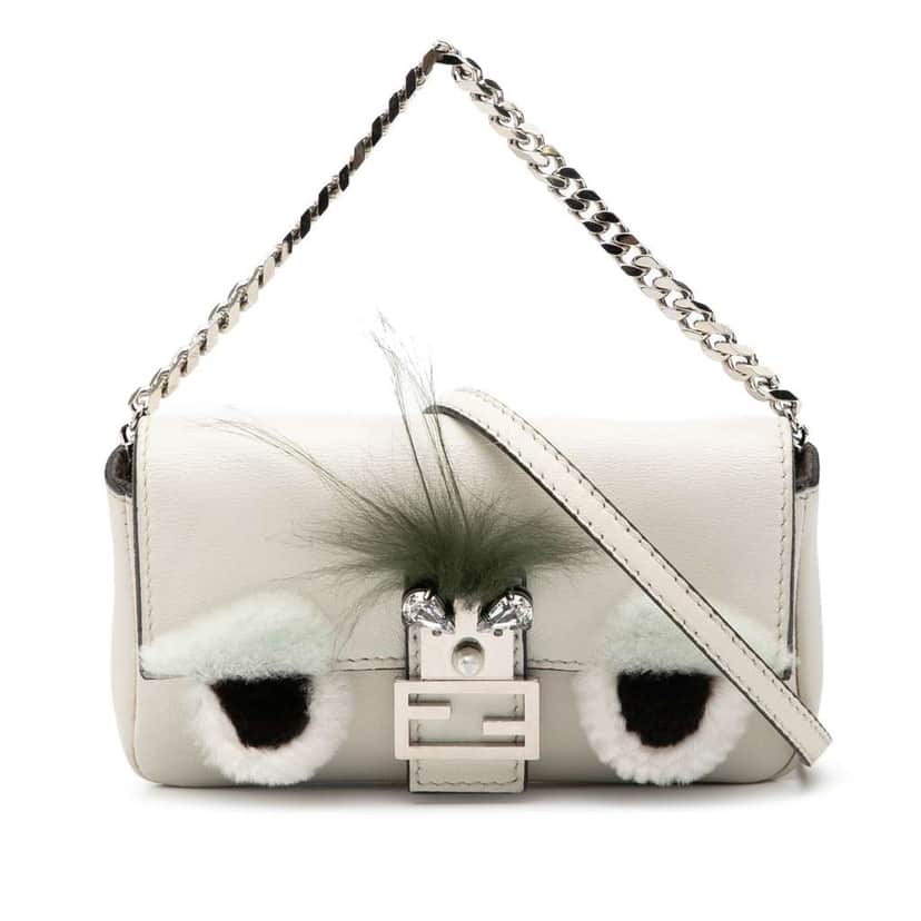 Fendi Micro Nappa Monster Baguette Satchel White Leather Good condition - Front View